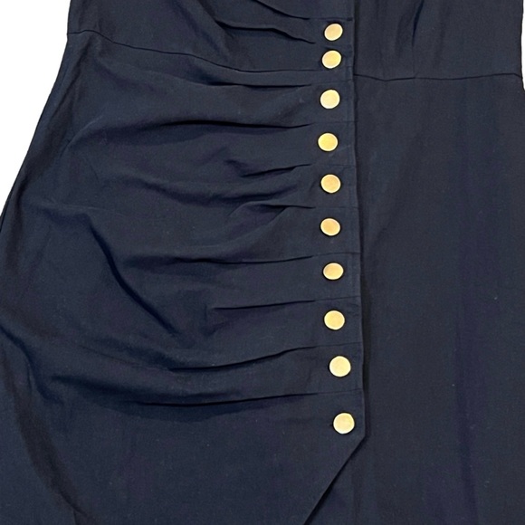 FINAL TOUCH BOHME black dress button front ruching size large 100%  cotton - Picture 4 of 9